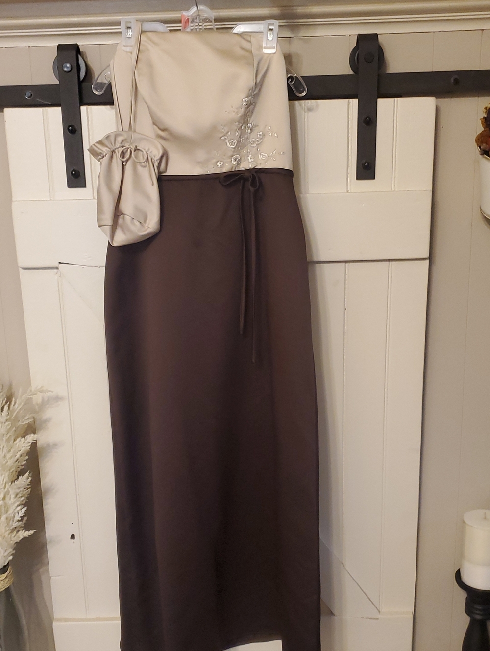 Ivory and Chocolate Brown Two-Tone Satin Dress